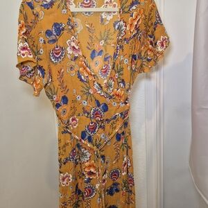 Floral Wrap Dress in Mustard Yellow